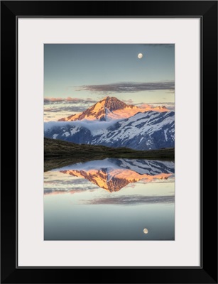 Mount Aspiring, moonrise over Cascade Saddle, Mount Aspiring National Park, New Zealand