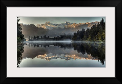 Mount Tasman and Mount Cook reflected in Lake Matheson, South Island, New Zealand