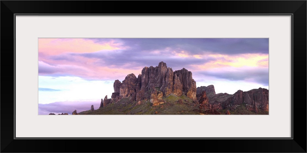 Panoramic view of the Superstition Mountains at sunset, Arizona