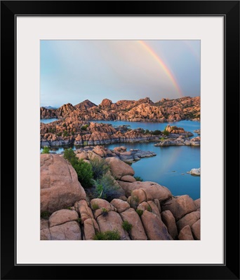 Rainbow Over Granite Dells At Watson Lake, Arizona