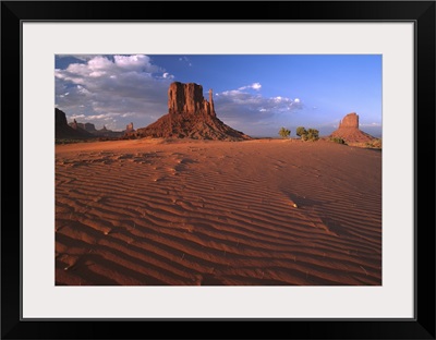 The Mittens surrounded by rippled sand, Monument Valley Navajo Tribal Park, Arizona