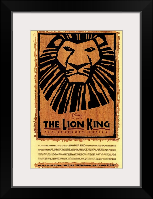 Large canvas of a poster for The Lion King on Broadway.