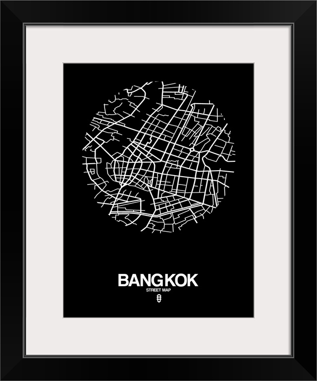 Minimalist art map of the city streets of Bangkok in black and white.