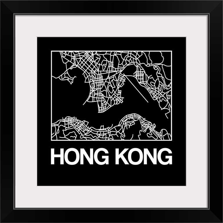 Contemporary minimalist art map of the city streets of Hong Kong.