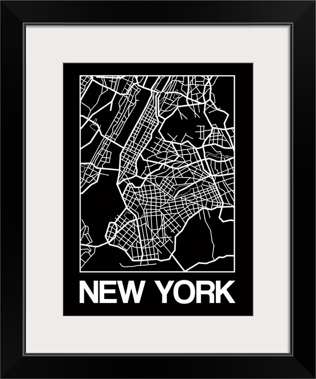 Contemporary minimalist art map of the city streets of New York.