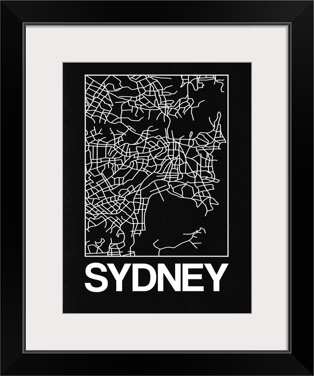 Contemporary minimalist art map of the city streets of Sydney.