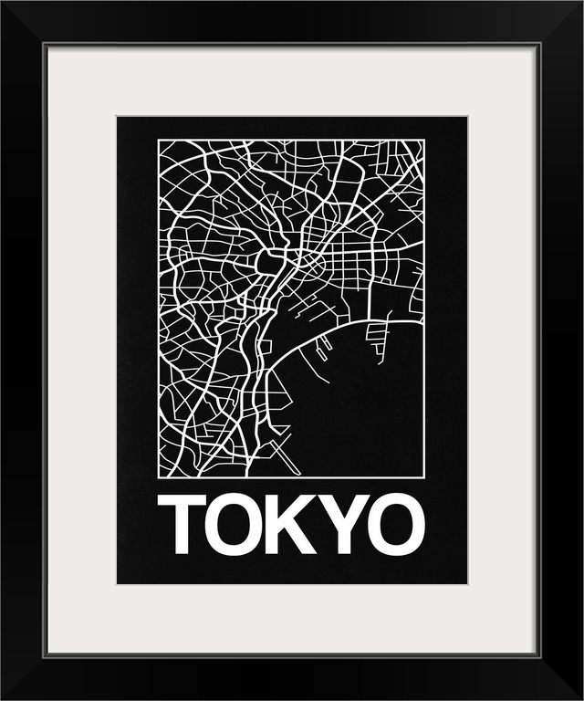 Contemporary minimalist art map of the city streets of Tokyo.