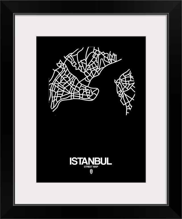 Minimalist art map of the city streets of Istanbul in black and white.