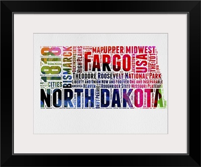 North Dakota Watercolor Word Cloud