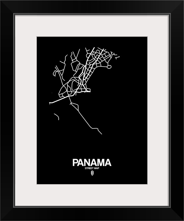 Minimalist art map of the city streets of Panama in black and white.