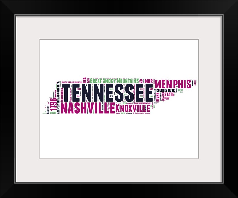 Typography art map of the US state Tennessee.