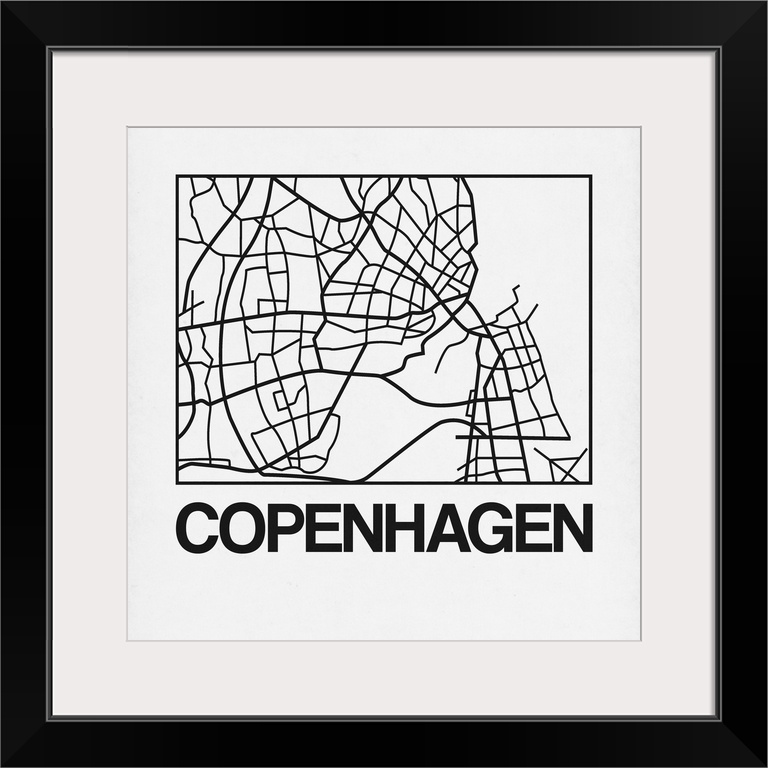 Contemporary minimalist art map of the city streets of Copenhagen.