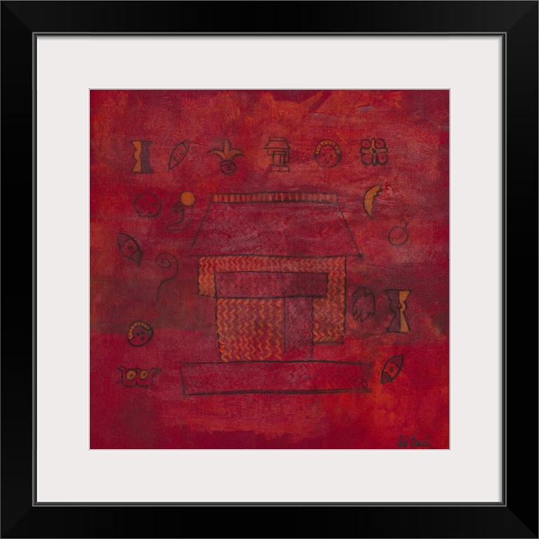 Hieroglyphs hover in a fiery atmosphere to surround a small house. A member of Callinart Artists, Leal Barcelo recreates a...
