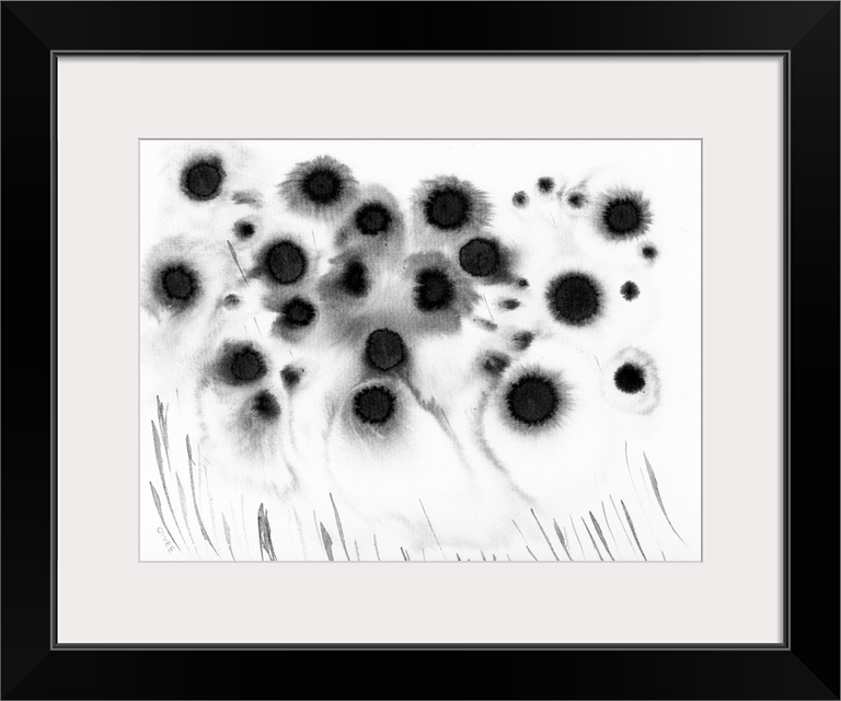 Abstract ink meadow in black and white