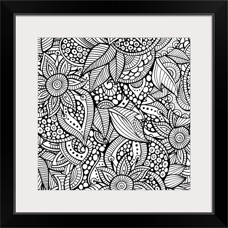 Intricate floral pattern with striped petals and leaves. Perfect for Coloring Canvas.