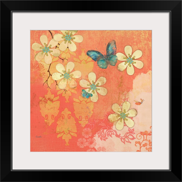 Coral Large Cream Multi Blossoms Butterfly