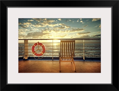 Cruise Ship Deck Chair and Sunset