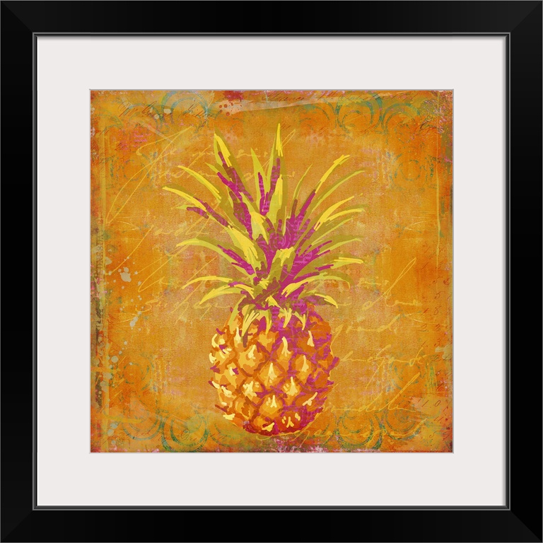 Tropical vibe mixed media art with pineapple.