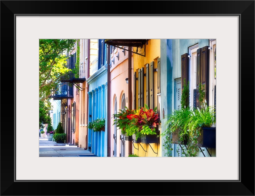 Row of Colorful Historic Houses, Rainbow Row, East Bay Street, Charleston, South Carolina