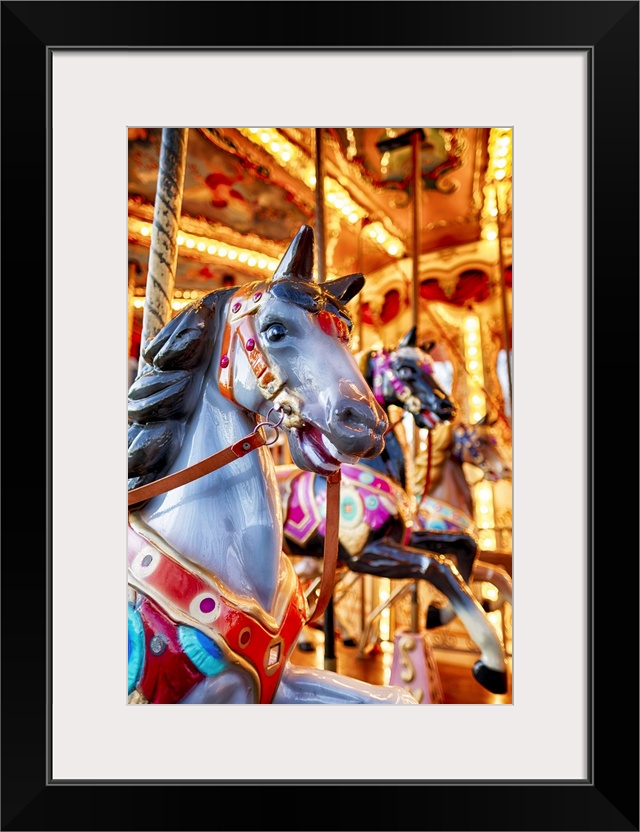 View of Horses on a Classic Carousel, Rome, Italy