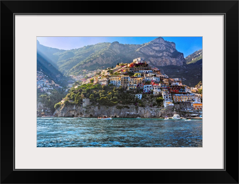 Low angle View of a Cliffside Town, Positano, Campania, Italy