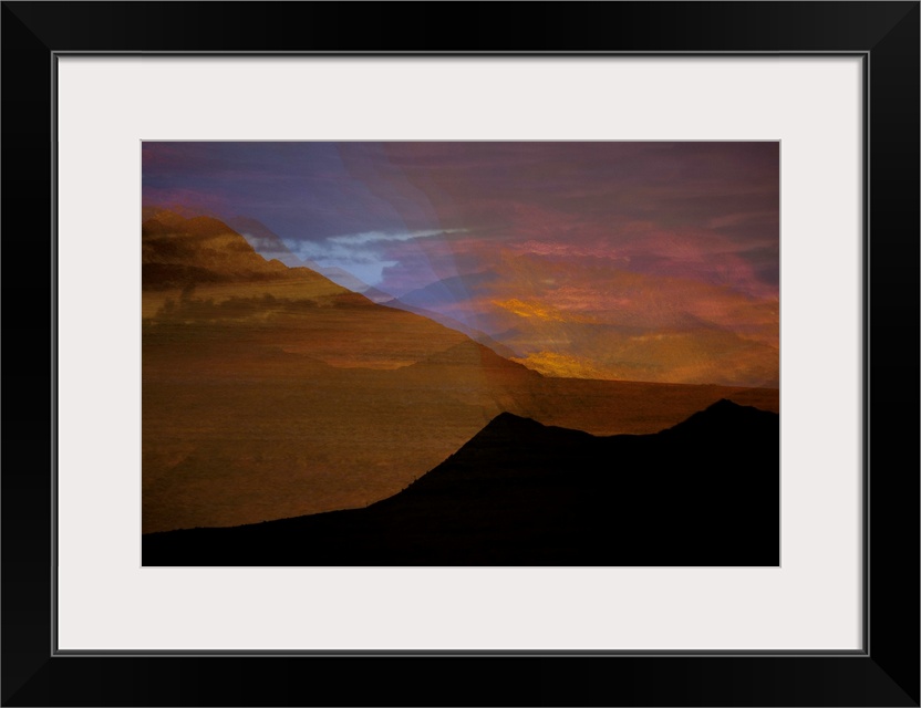 Abstract photograph of a desert landscape with rolling hills and sand, created with multiple layers.