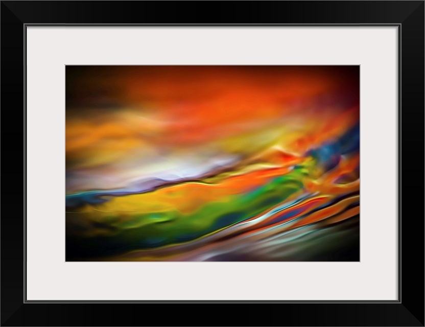 Abstract art with colorful waves of color running horizontally and going towards the top across the canvas in a dreamlike ...
