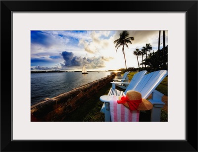 Hamilton Bay Sunset with Lounge Chairs, Bermuda