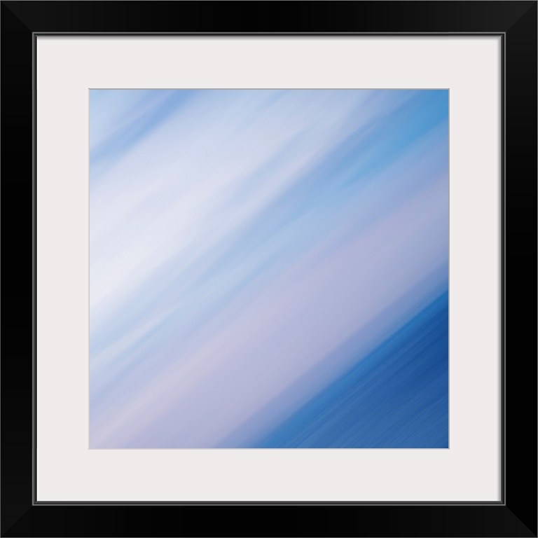 A contemporary abstract of strong energetic diagonal lines in blues, whites and soft palest pinks echoing skies and seas.