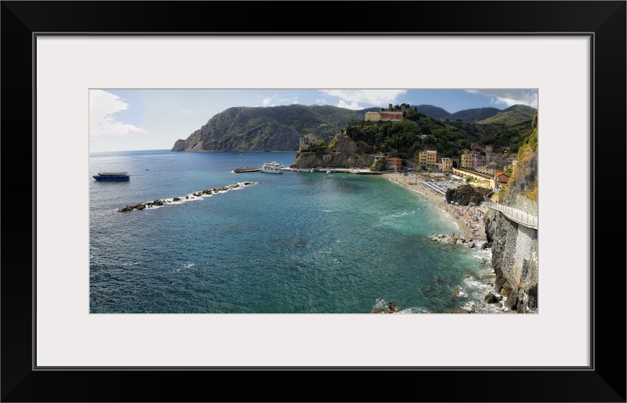 Panoramic High Angle view of a Coastal Town, Monterosso Al Mare, Cinque terre, Liguria, Italy.