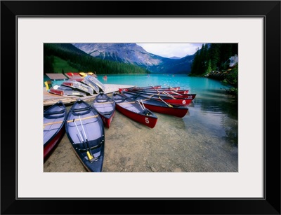 Red Canoes at a Dock, Emerald Lake, British Columbia, Canada