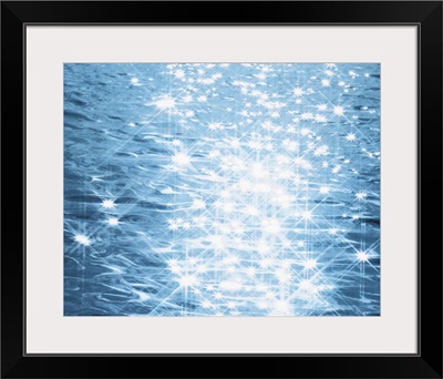 Abstract blue water background with sparks