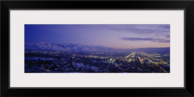 Aerial view of a city at dusk, Salt Lake City, Utah