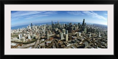 Aerial view of a cityscape with Lake Michigan in the background Chicago River Chicago Cook County Illinois