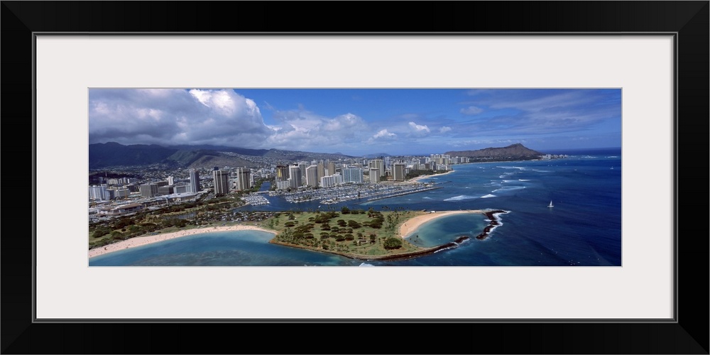 Aerial view of buildings at the waterfront, Ala Moana Beach Park, Waikiki Beach, Honolulu, Oahu, Hawaii