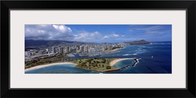 Aerial view of buildings at the waterfront, Ala Moana Beach Park, Waikiki Beach, Honolulu, Oahu, Hawaii