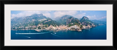 Aerial view of towns Amalfi Atrani Amalfi Coast Salerno Campania Italy