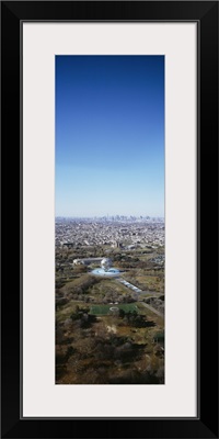 Aerial view of worlds fair globe, Manhattan, New York City, New York State