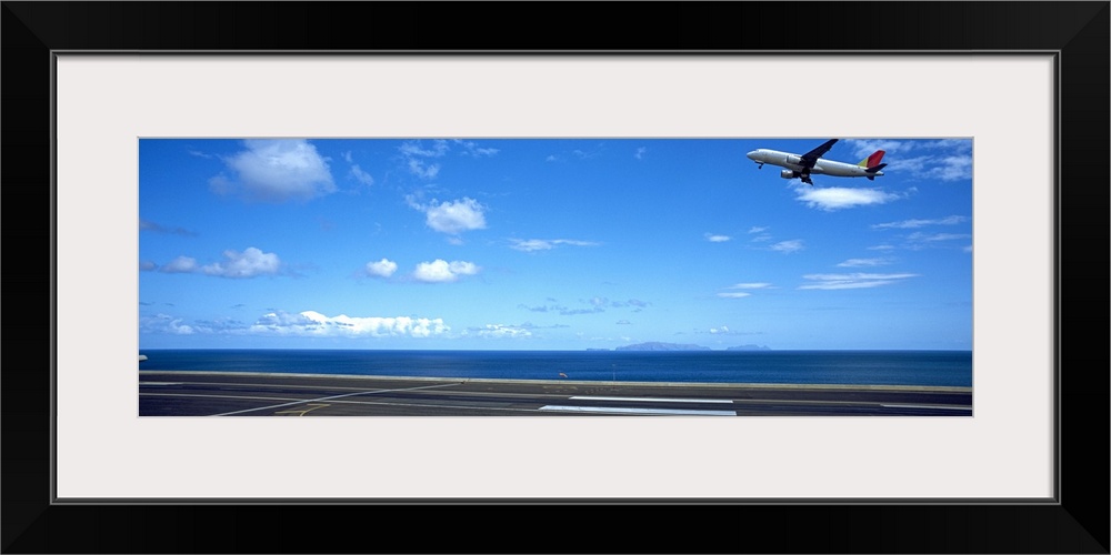 Airplane taking off from a runway, Funchal Airport, Funchal, Madeira, Portugal