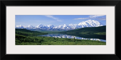 Alaska, Mount McKinley, Wonder Lake, Panoramic view of mountains around a lake