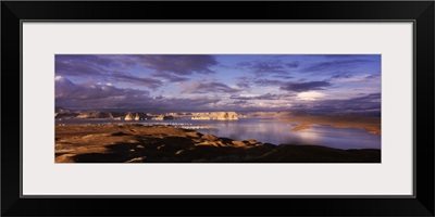 Arizona, Glen Canyon National Recreation Area, Wahweap Marina with Lake Powell, Panoramic view of a lake