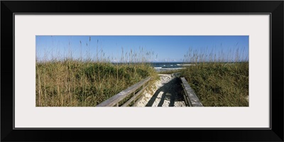 Boardwalk on the beach, Fort Matanzas National Monument, St. Johns County, Florida