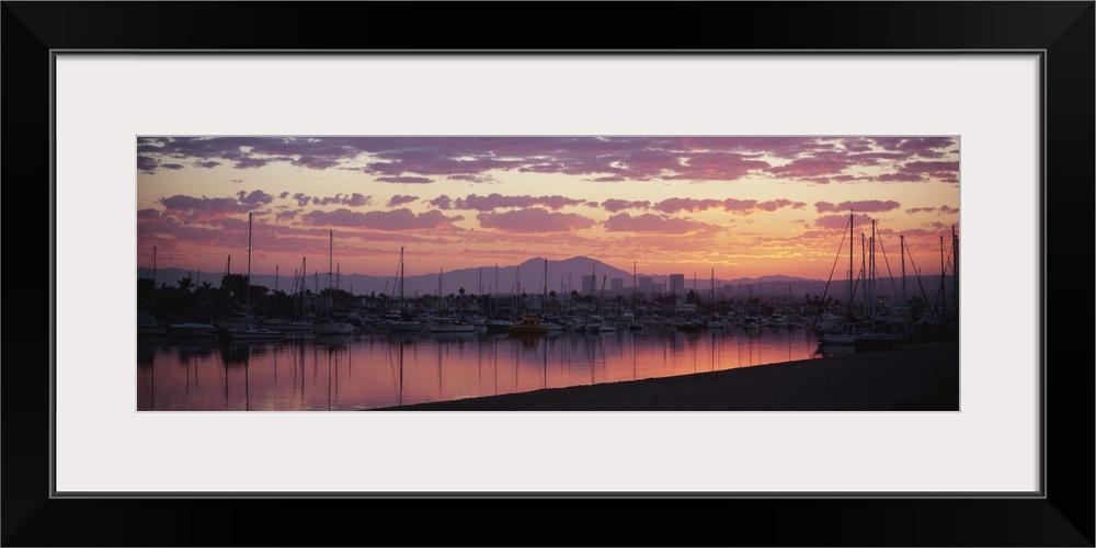 Boats moored at a harbor, Newport Beach Harbor, Newport Beach, Saddleback Peak, California