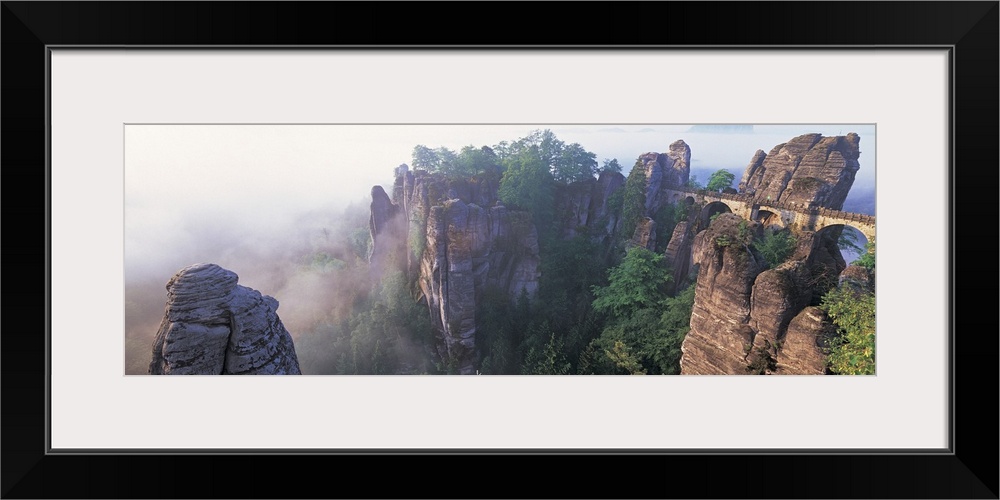 Bridge passing through cliffs, Bastei Bridge, Saxon Switzerland National Park, Dresden, Saxony, Germany