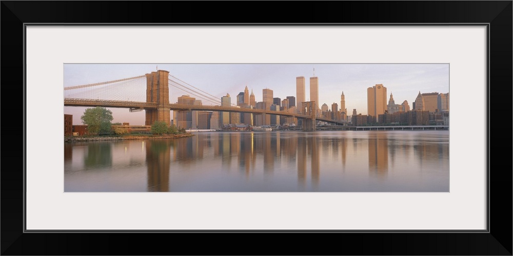 Panoramic photograph shows a landmark overpass in the Northeastern United States set in front of a backdrop filled with sk...