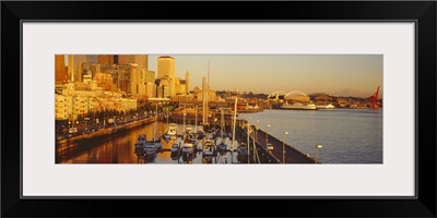Buildings at the waterfront, Elliott Bay, Bell Harbor Marina, Seattle, King County, Washington State,