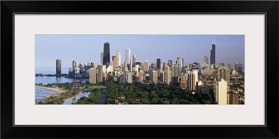 Buildings in a city, view of Hancock Building and Sears Tower, Lincoln Park, Lake Michigan, Chicago, Cook County, Illinois