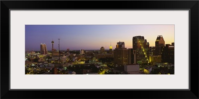 Buildings lit up at dusk San Antonio Texas