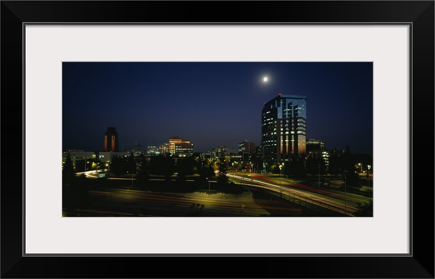 Buildings lit up at night, Sacramento, California