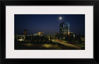 Buildings lit up at night, Sacramento, California